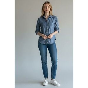 Women's GAP 1969 Chambray Button Down Shirt Polka Dot Denim Top Size M